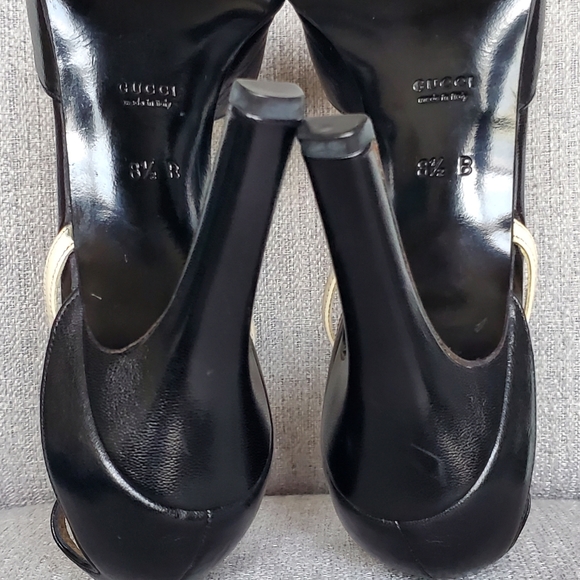 Gucci T-Strap Leather High Heels, 8.5 Black & Cream - Picture 8 of 15